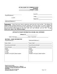 Affidavit 1 Affidavit of Basic Information, Income, and Expenses - Ohio