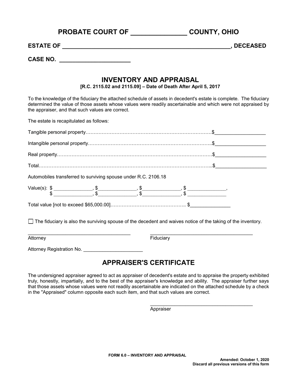 Form 6.0 Inventory and Appraisal - Ohio, Page 1