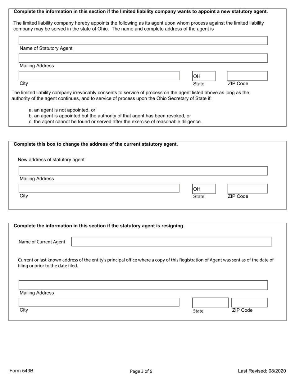 Form 543B Foreign Limited Liability Company Certificate of Correction - Ohio, Page 3