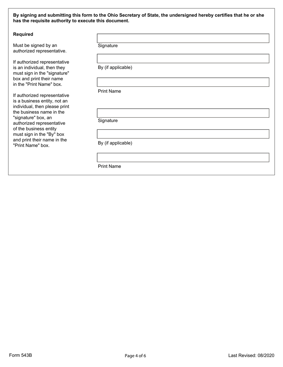 Form 543B Foreign Limited Liability Company Certificate of Correction - Ohio, Page 4