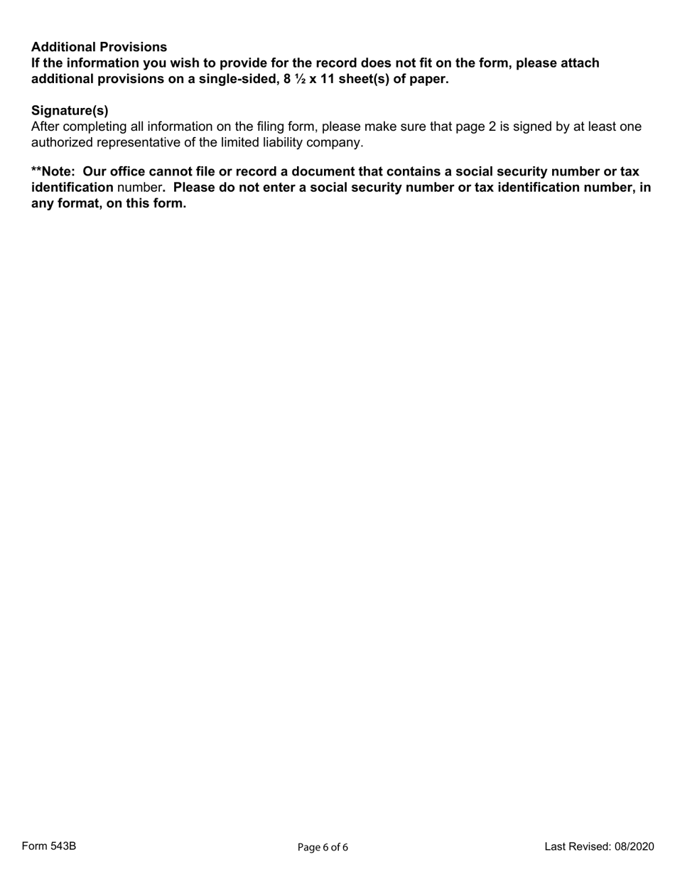 Form 543B Foreign Limited Liability Company Certificate of Correction - Ohio, Page 6