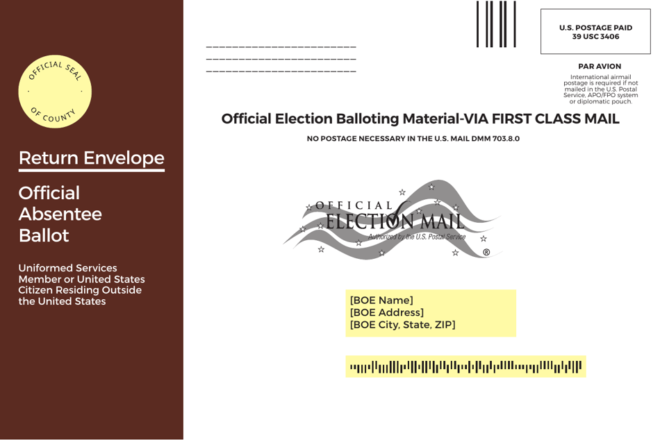 Form 285 Uocava Return Envelope - Absentee Voter Ballot - Ohio, Page 1
