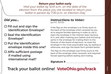 Form 285 &quot;Uocava Return Envelope - Absentee Voter Ballot&quot; - Ohio, Page 2