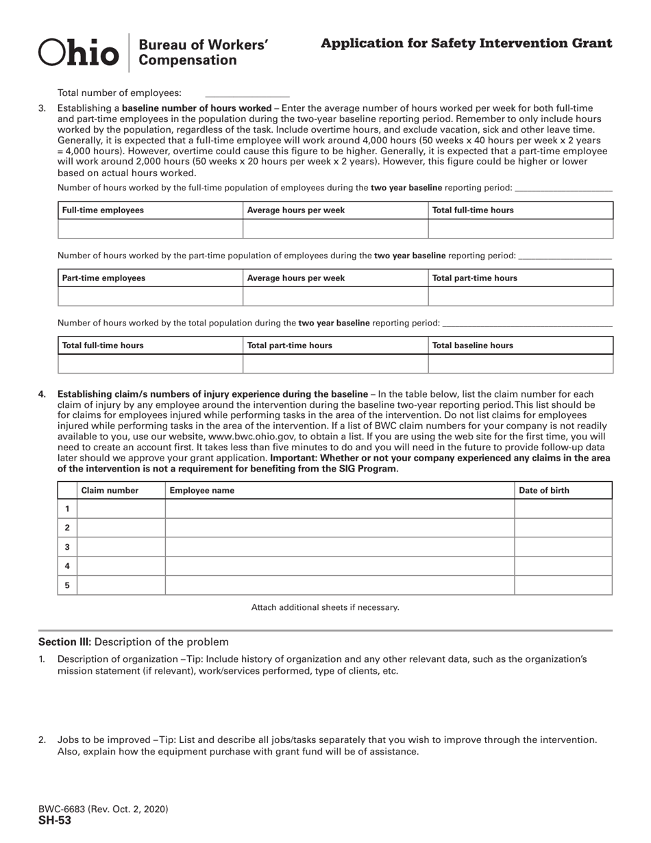 Form SH-53 (BWC-6683) Application for Safety Intervention Grant - Ohio, Page 2