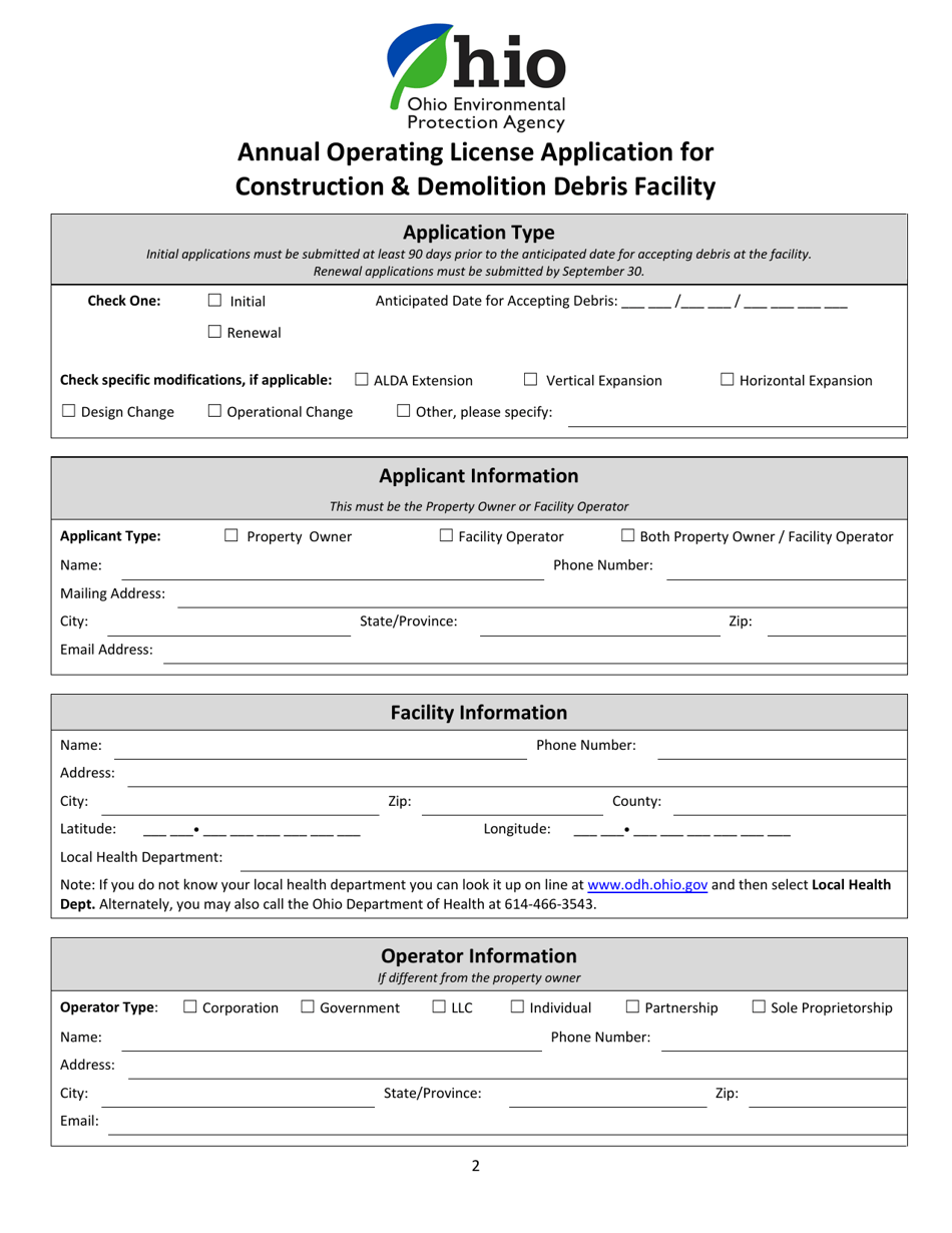 License Application for Construction  Demolition Debris Facilities - Ohio, Page 2