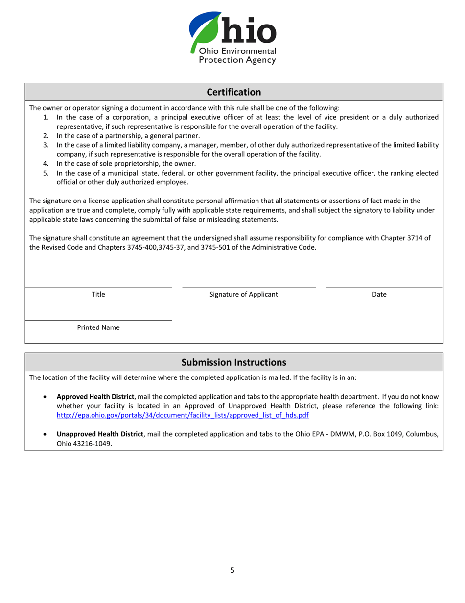 License Application for Construction  Demolition Debris Facilities - Ohio, Page 5