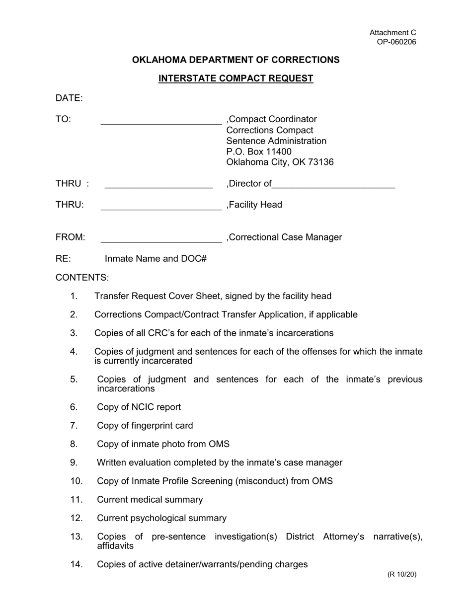 Form OP-060206 Attachment C Interstate Compact Request - Oklahoma, Page 1