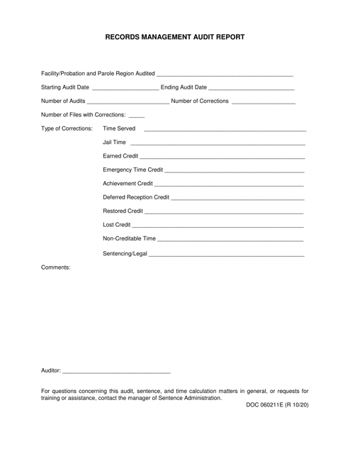 Form OP-060211E Records Management Audit Report - Oklahoma