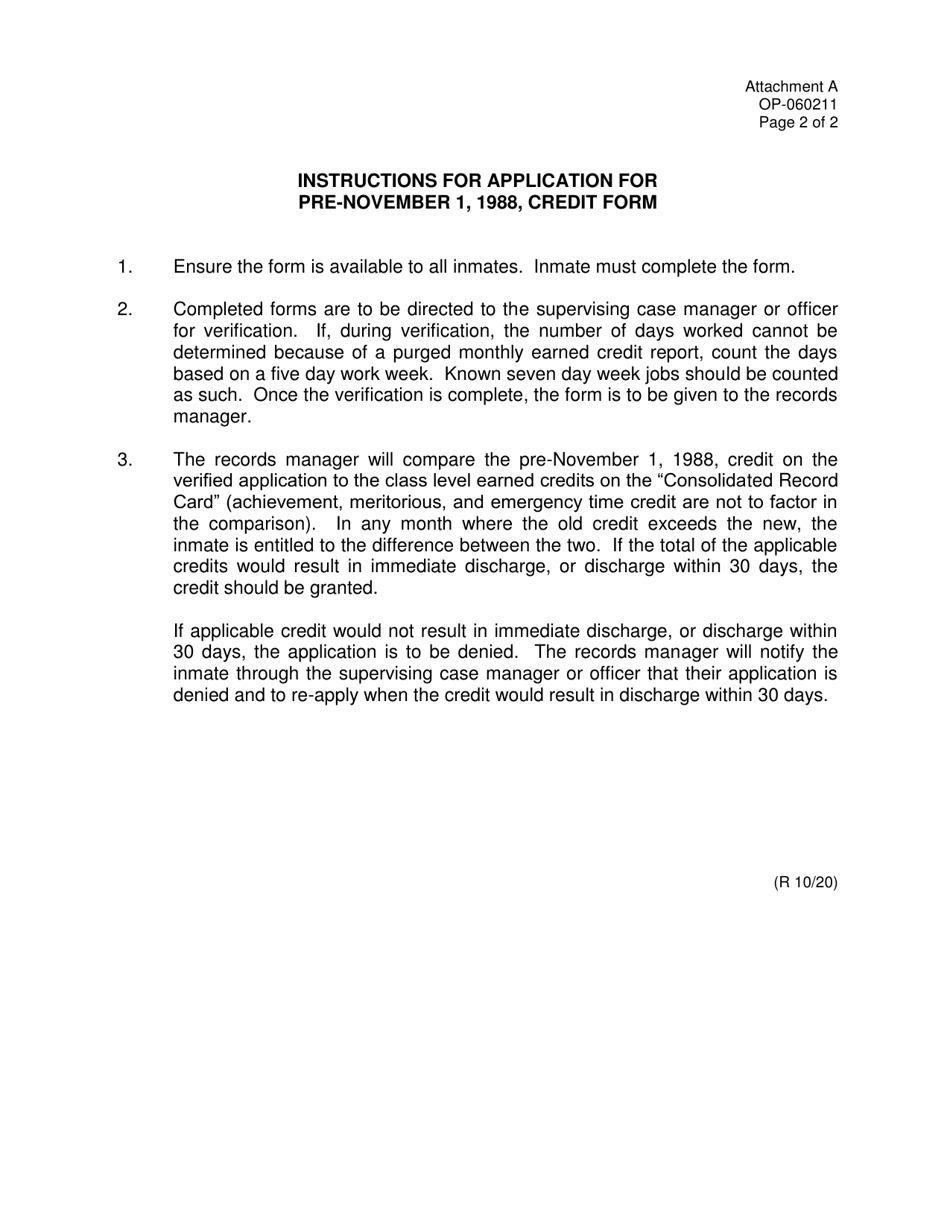 Form OP-060211 Attachment A Application for Pre-november 1, 1988, Credit - Oklahoma, Page 2