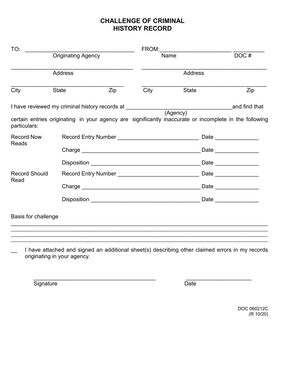 Form OP-060212C Challenge of Criminal History Record - Oklahoma, Page 1