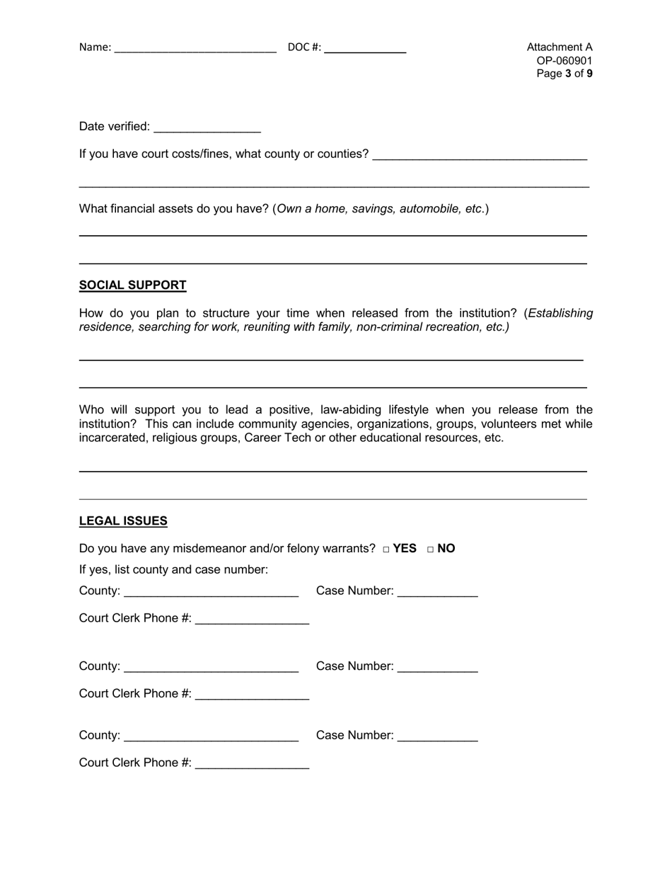 Form OP-060901 Attachment A Pre-release Plan - Oklahoma, Page 3