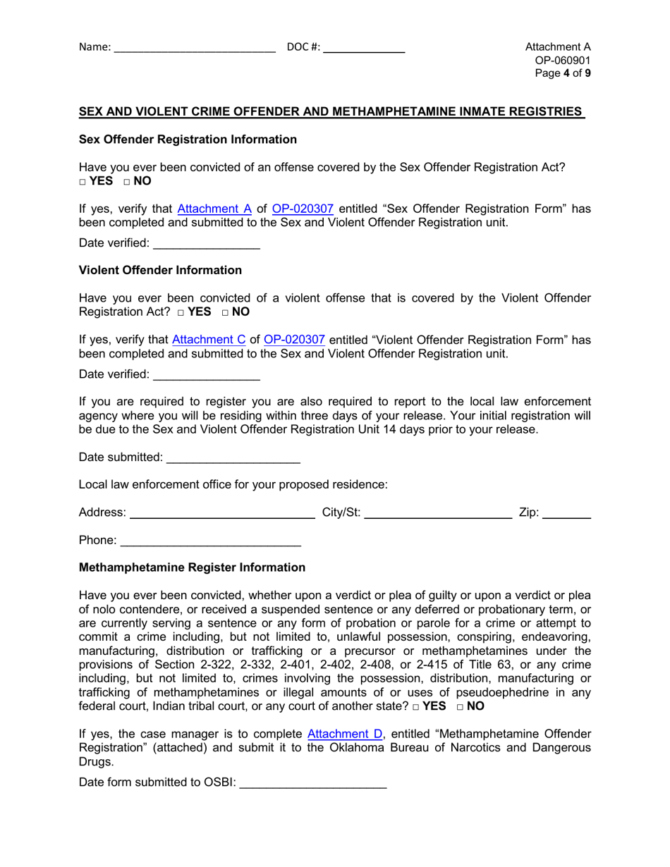 Form OP-060901 Attachment A Pre-release Plan - Oklahoma, Page 4