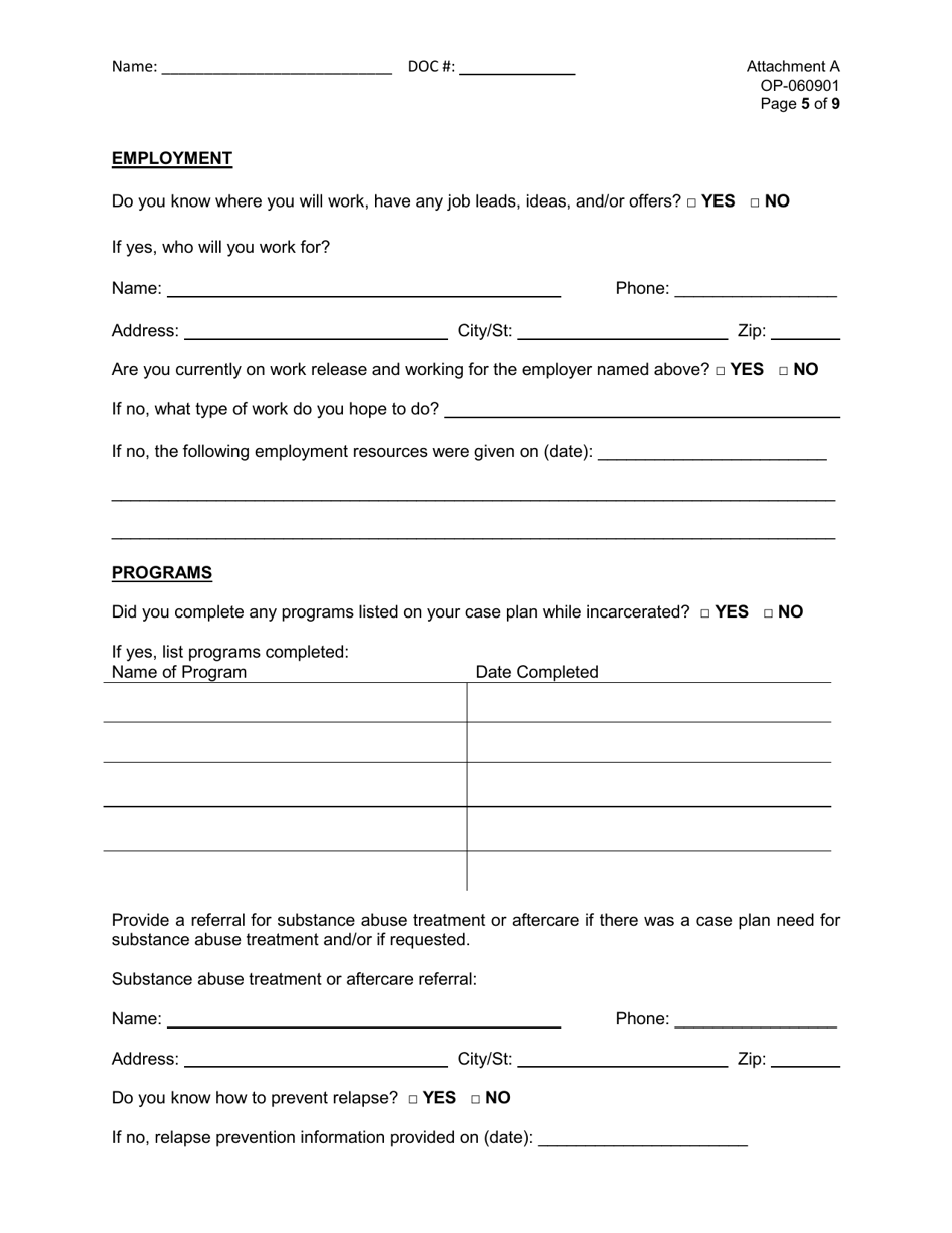 Form OP-060901 Attachment A Pre-release Plan - Oklahoma, Page 5