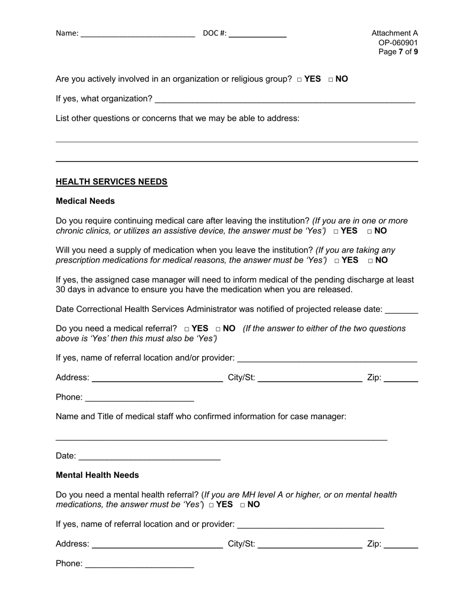 Form OP-060901 Attachment A Pre-release Plan - Oklahoma, Page 7