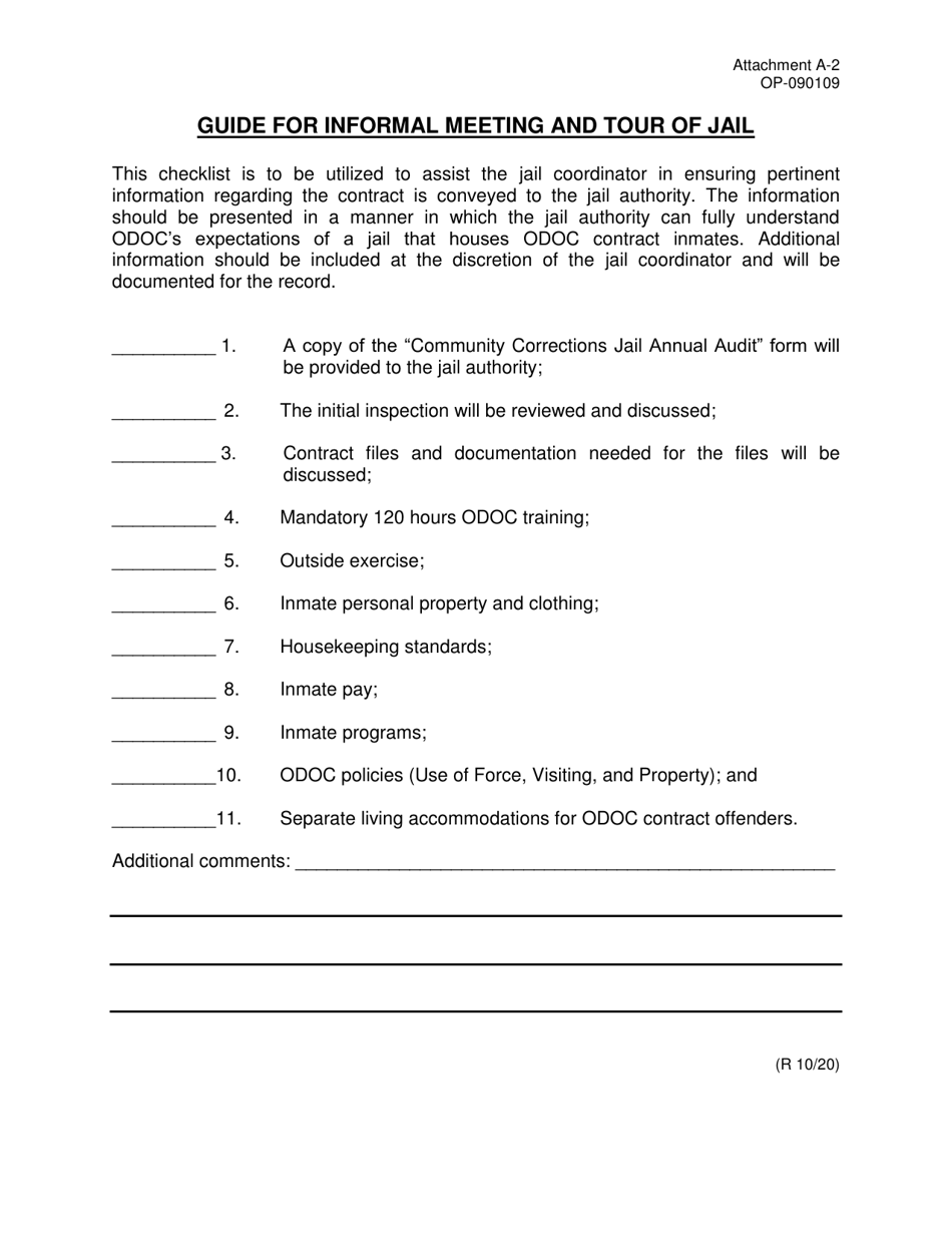 Form OP-090109 Attachment A-2 Guide for Informal Meeting and Tour of Jail - Oklahoma, Page 1