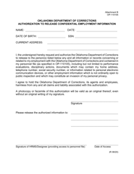 Document preview: Form OP-110105 Attachment B Authorization to Release Confidential Employment Information - Oklahoma