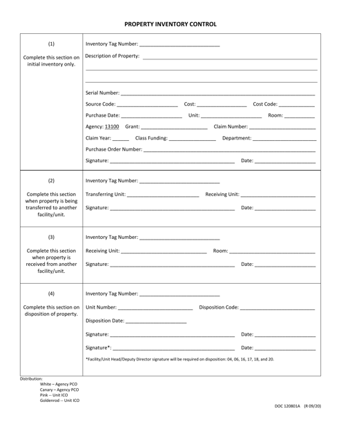 Form DOC120801A Property Inventory Control - Oklahoma