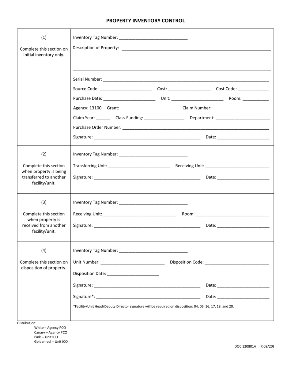 Form DOC120801A Property Inventory Control - Oklahoma, Page 1