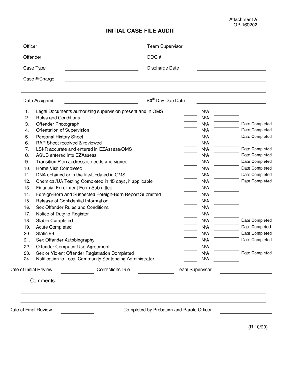 Form OP-160202 Attachment A Initial Case File Audit - Oklahoma, Page 1