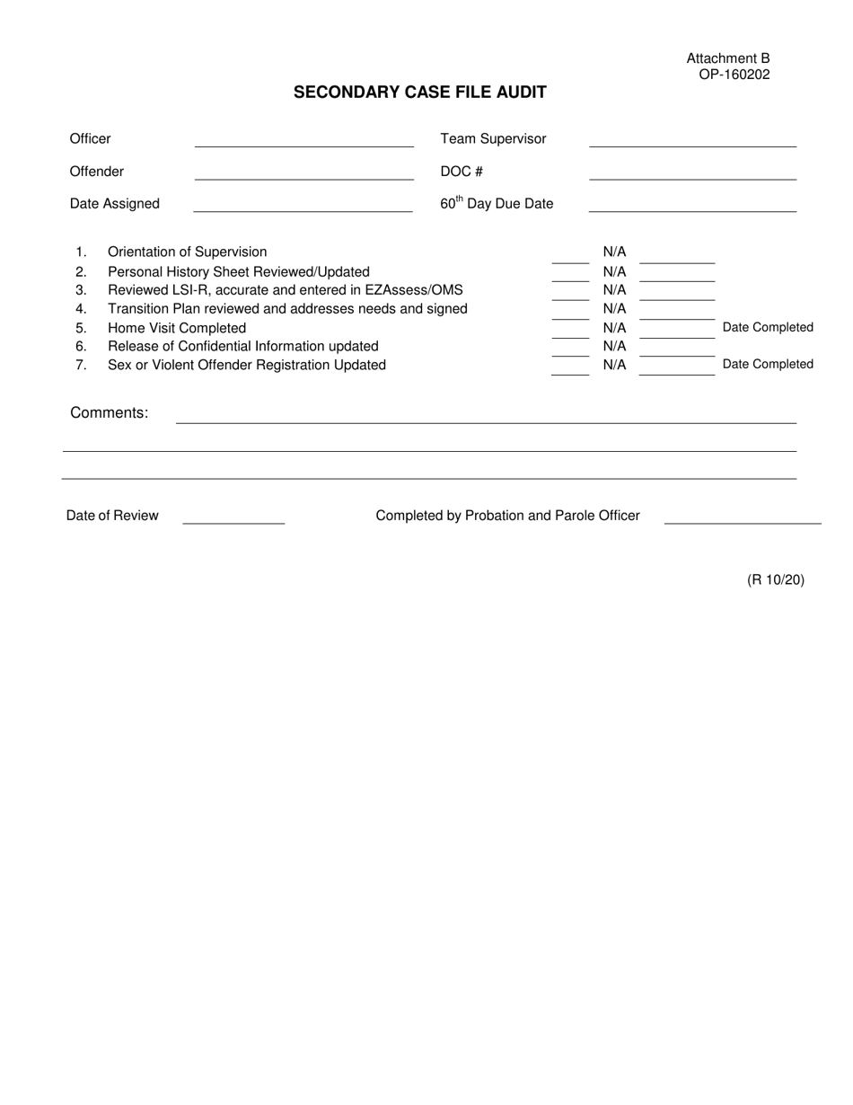 Form OP-160202 Attachment B Secondary Case File Audit - Oklahoma, Page 1