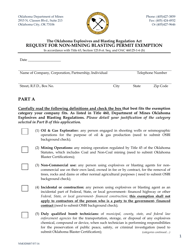 Document preview: Request for Non-mining Blasting Permit Exemption - Oklahoma