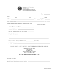 Document preview: Form DPS429TCS 0180 Amateur Radio Operator Identification Application - Oklahoma