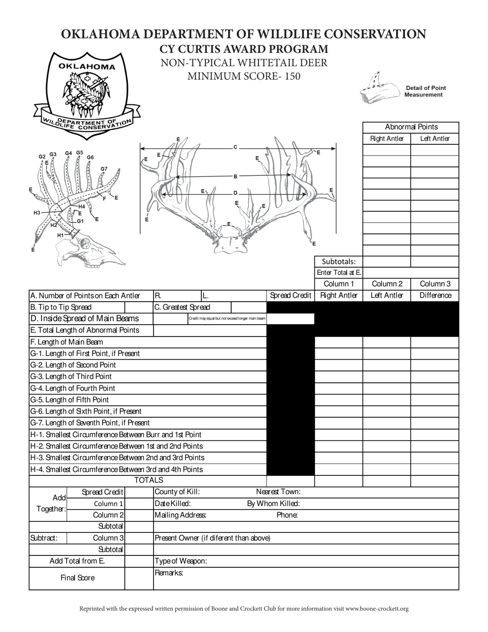 Oklahoma Cy Curtis Award Program Non Typical Whitetail Deer Download Printable Pdf Templateroller