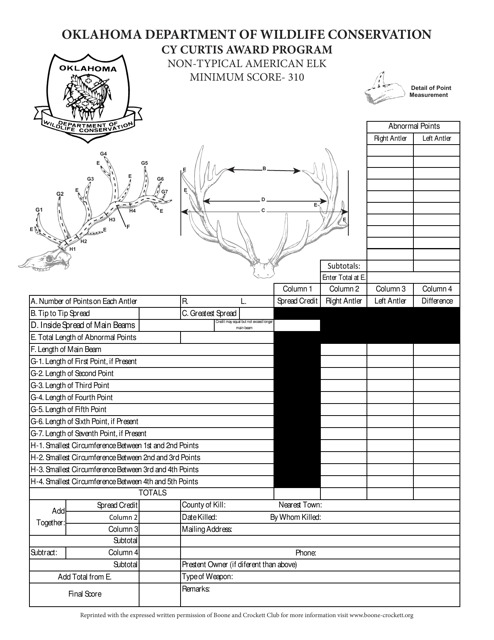 Oklahoma Cy Curtis Award Program - Non-typical American Elk - Fill Out ...
