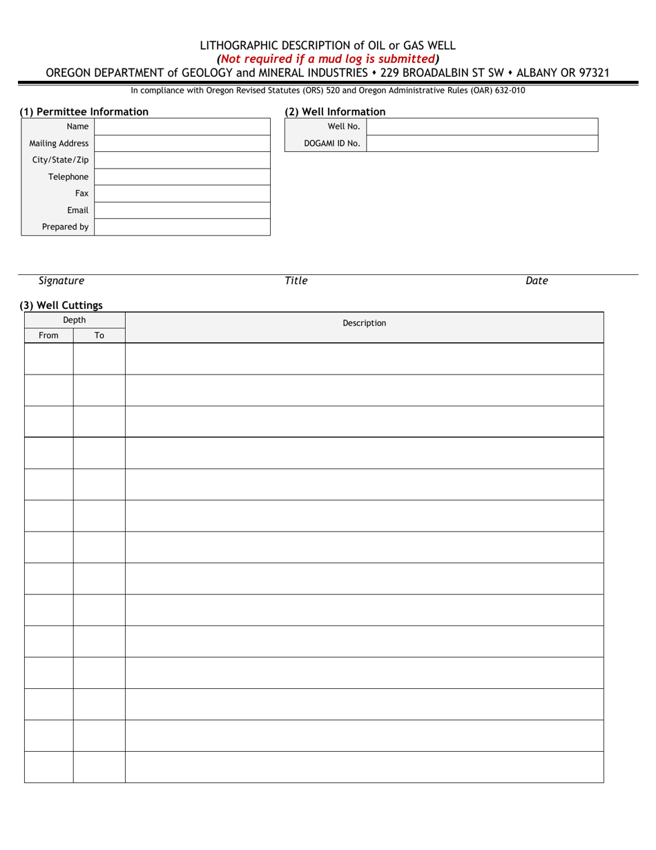 Oregon Lithographic Description of Oil or Gas Well - Fill Out, Sign ...