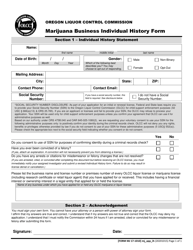 Form MJ17-1010 Marijuana Business Individual History Form - Oregon, Page 2