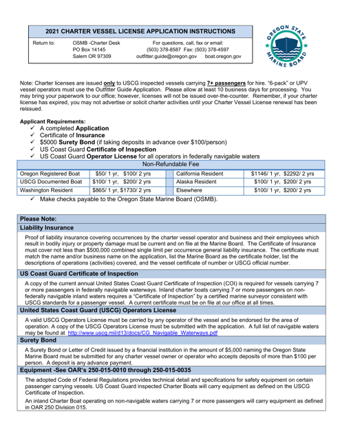 Charter Vessel License Application - Oregon Download Pdf