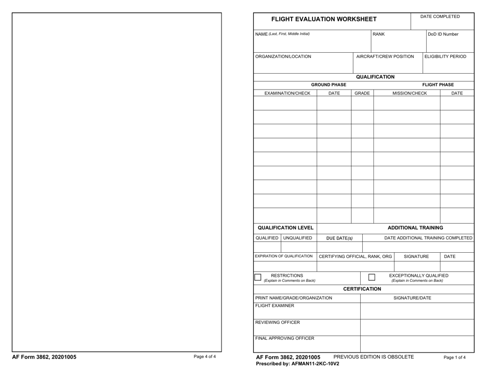 AF Form 3862 Flight Evaluation Worksheet, Page 1