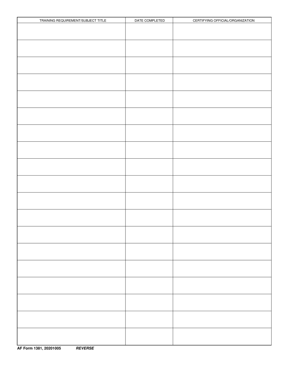 AF Form 1381 USAF Certification of Air Crew Training, Page 2
