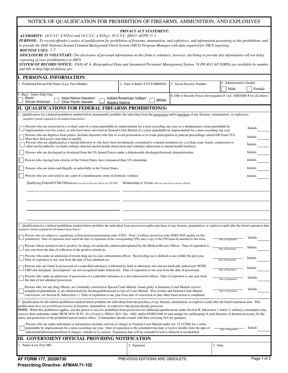 AF Form 177 - Fill Out, Sign Online and Download Fillable PDF ...