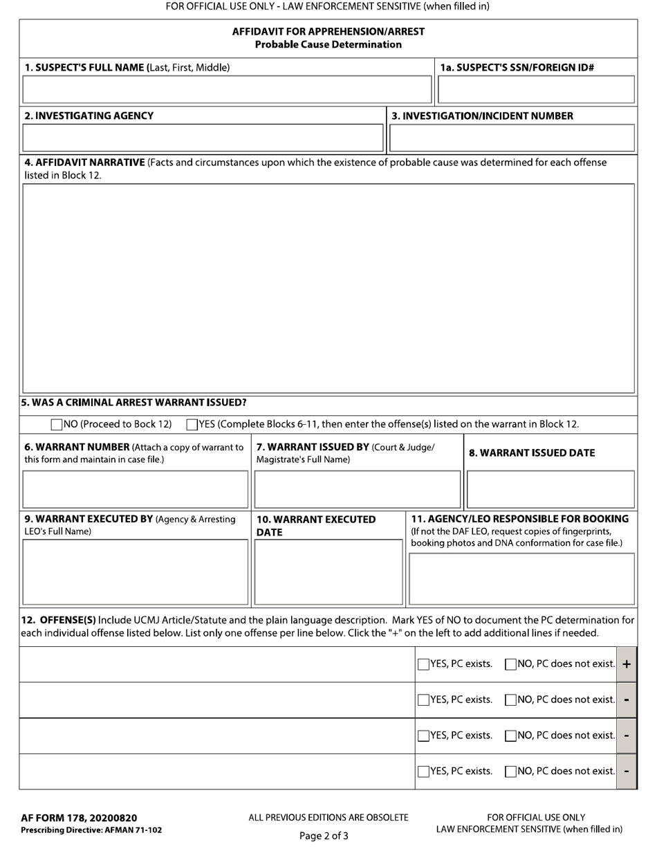 Af Form 178 Fill Out Sign Online And Download Fillable Pdf