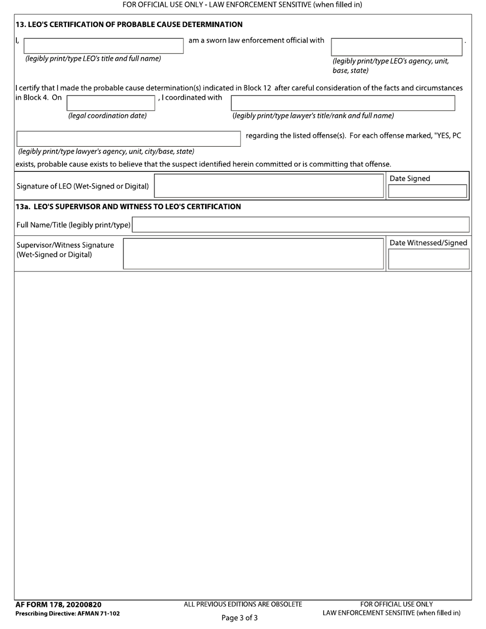 Af Form 178 Fill Out Sign Online And Download Fillable Pdf