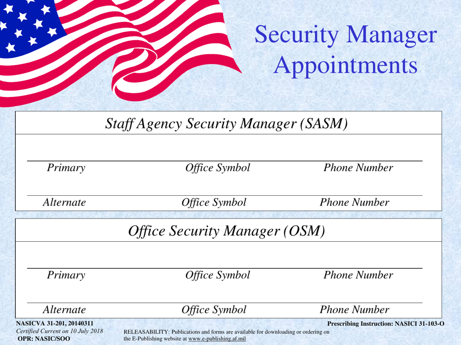 NASICVA Form 31-201 Security Manager Appointments, Page 1
