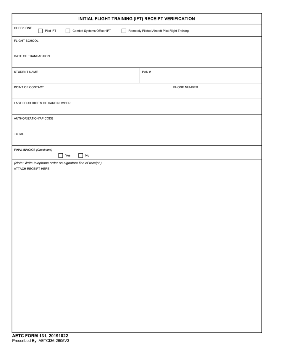 AETC Form 131 Initial Flight Training (Ift) Receipt Verification, Page 1