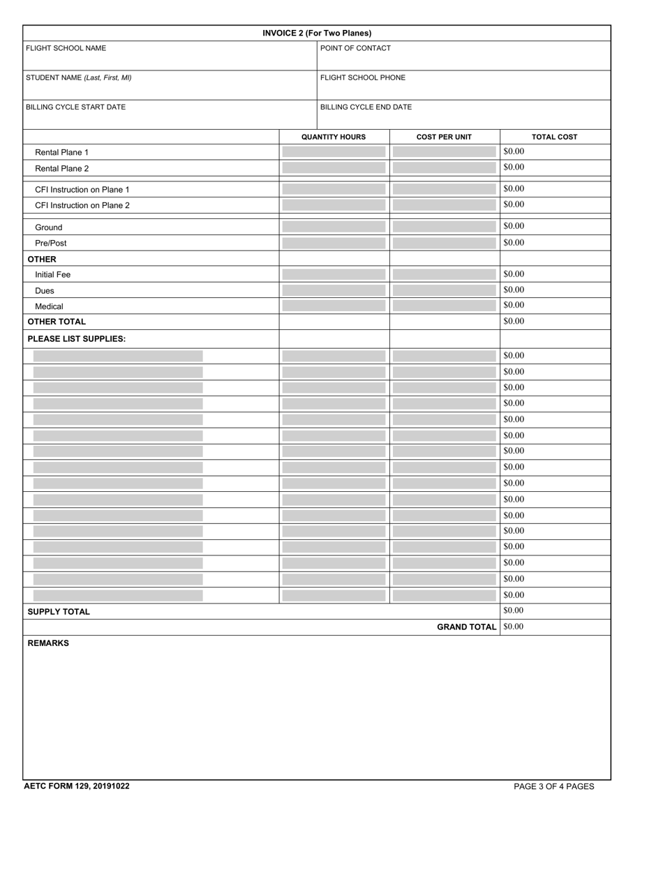 AETC Form 129 Initial Flight Training Invoices, Page 3