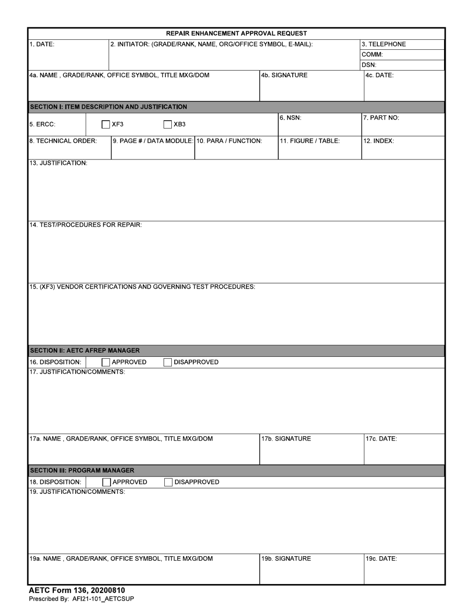 AETC Form 136 Repair Enhancement Approval Request, Page 1