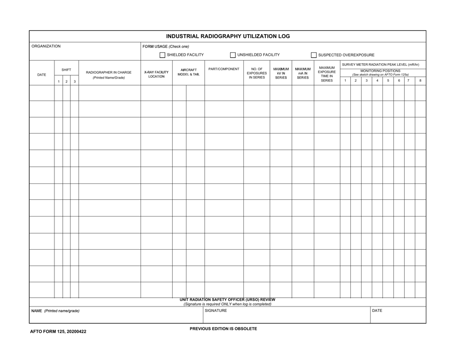 AFTO Form 125 Fill Out, Sign Online and Download Fillable PDF