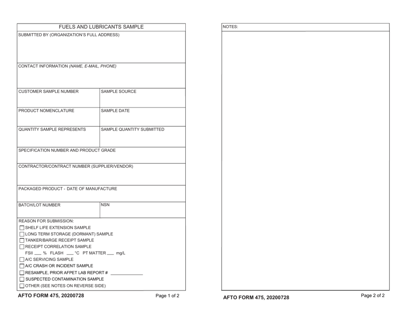 AFTO Form 475  Printable Pdf