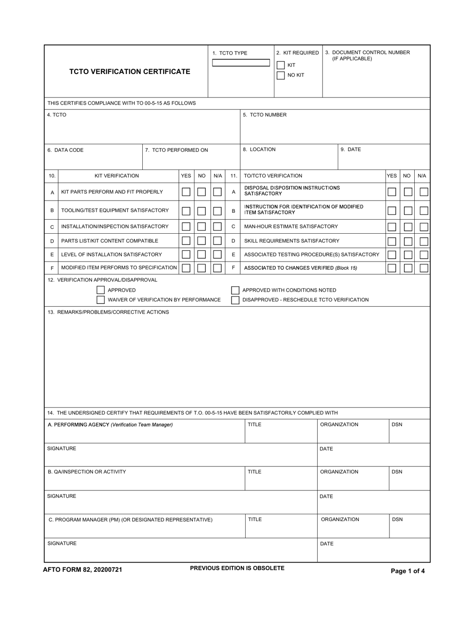 AFTO Form 82 Tcto Verification Certificate, Page 1