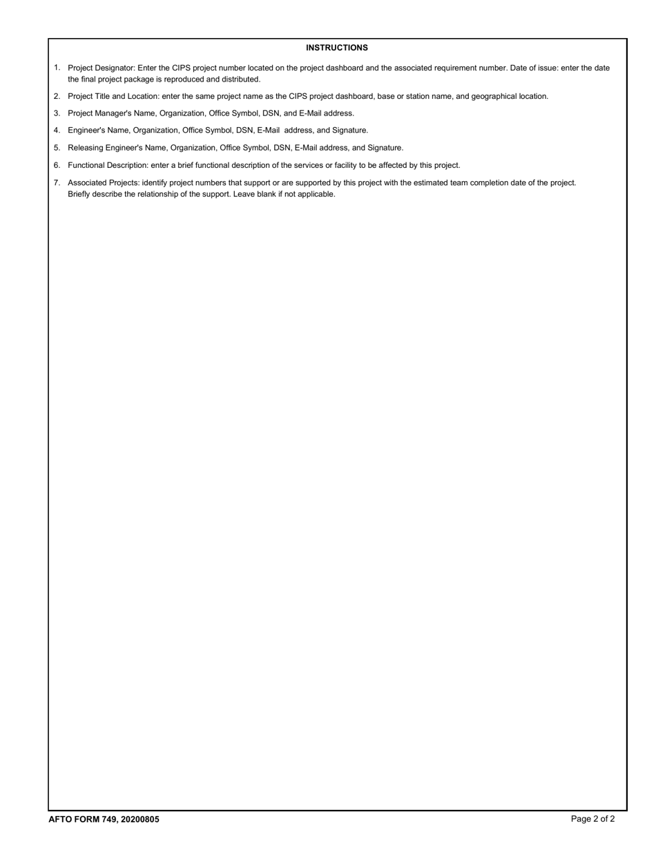 AFTO Form 749 Download Fillable PDF or Fill Online Cyber Systems Ei ...