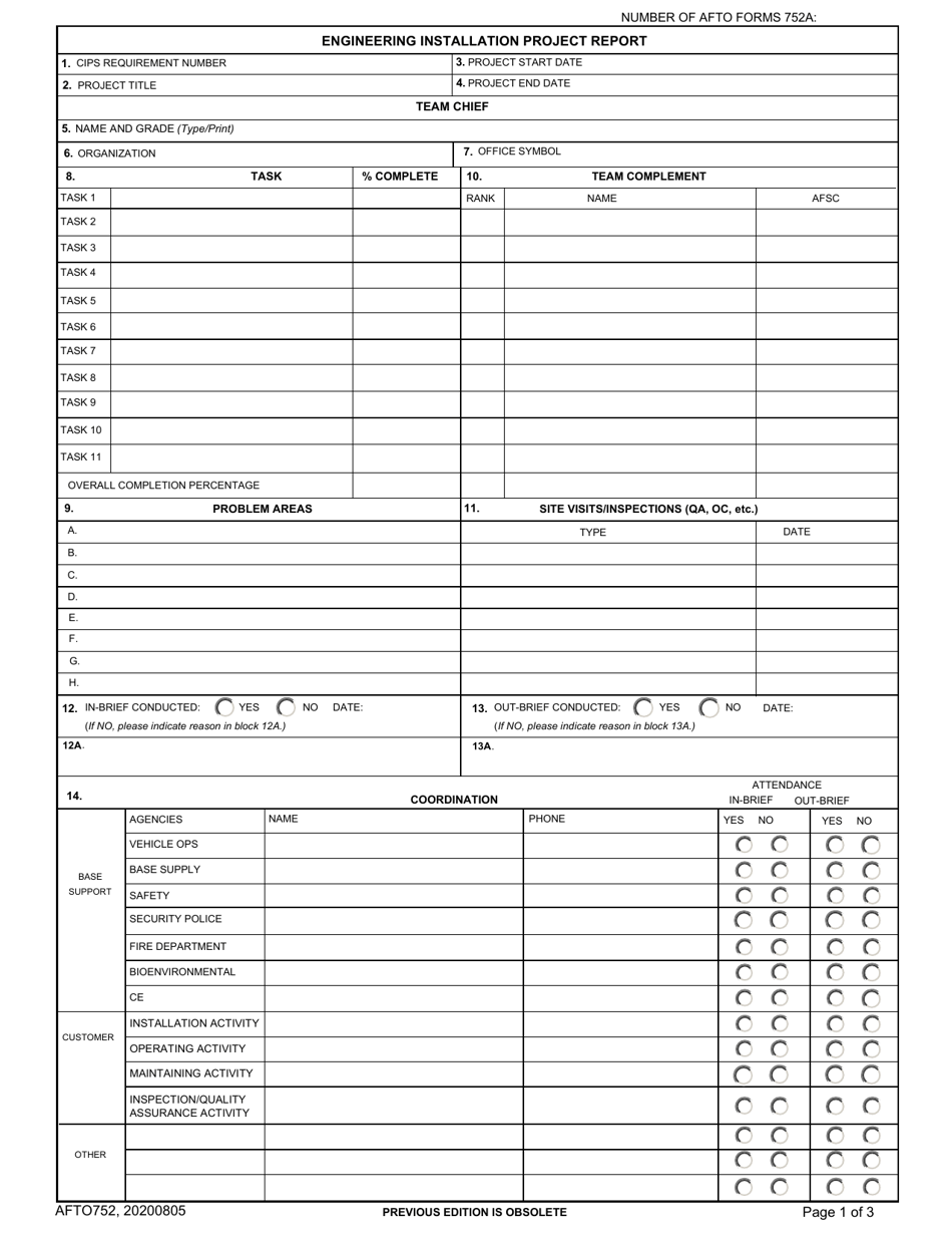 AFTO Form 752 Download Fillable PDF or Fill Online Engineering ...