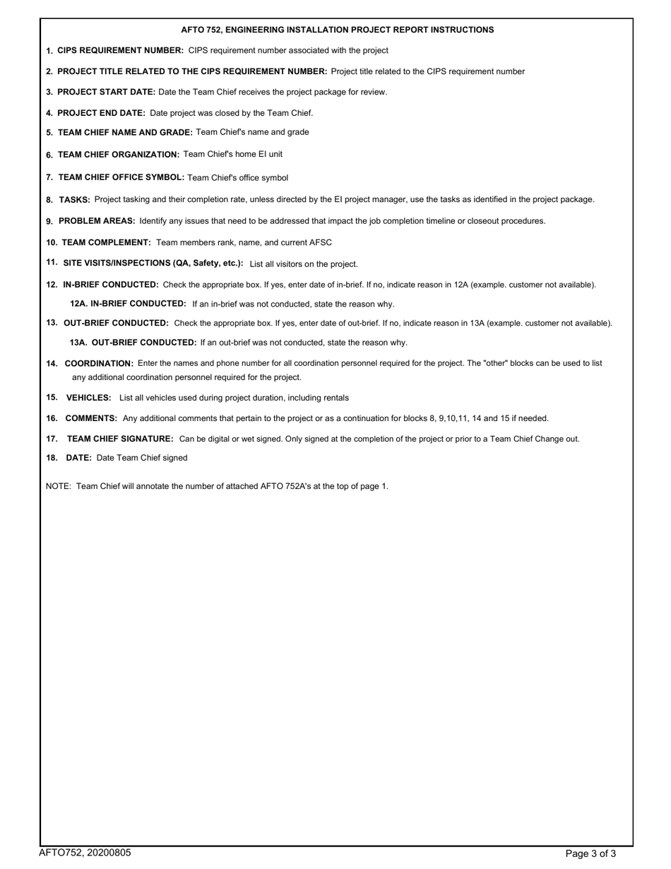 AFTO Form 752 Engineering Installation Project Report, Page 3