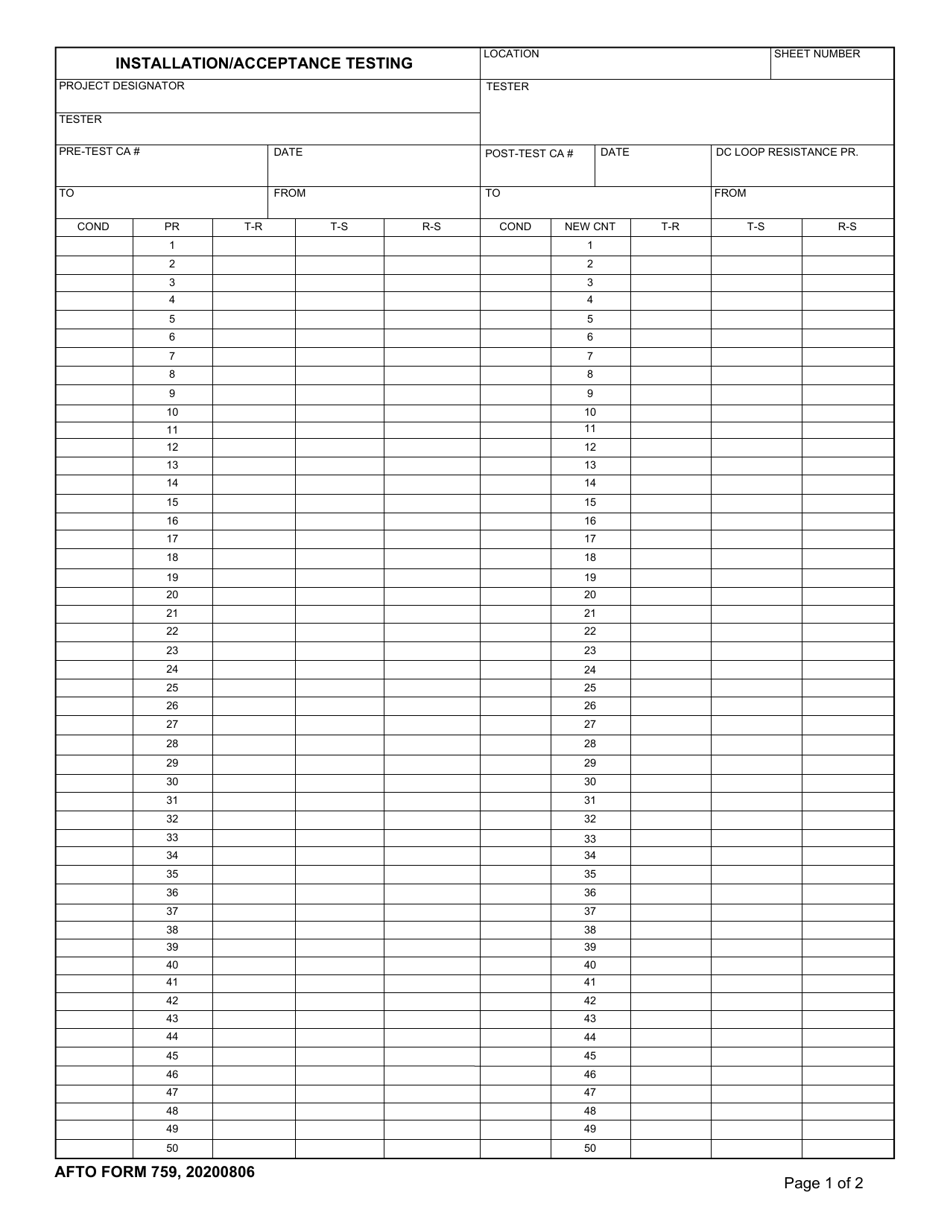 AFTO Form 759 Download Fillable PDF or Fill Online Installation ...