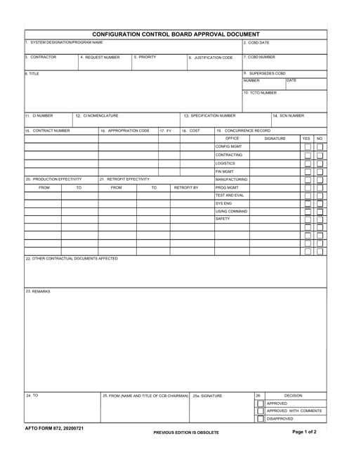 AFTO Form 872  Printable Pdf