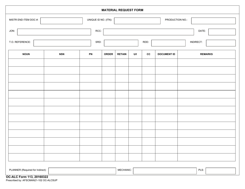 OC-ALC Form 113  Printable Pdf