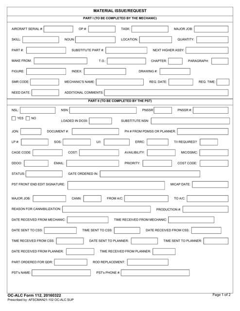 OC-ALC Form 112  Printable Pdf